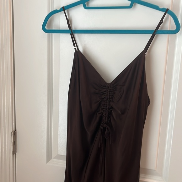 Zara Gathered Slip Midi Dress in Brown Size Large - Picture 11 of 12
